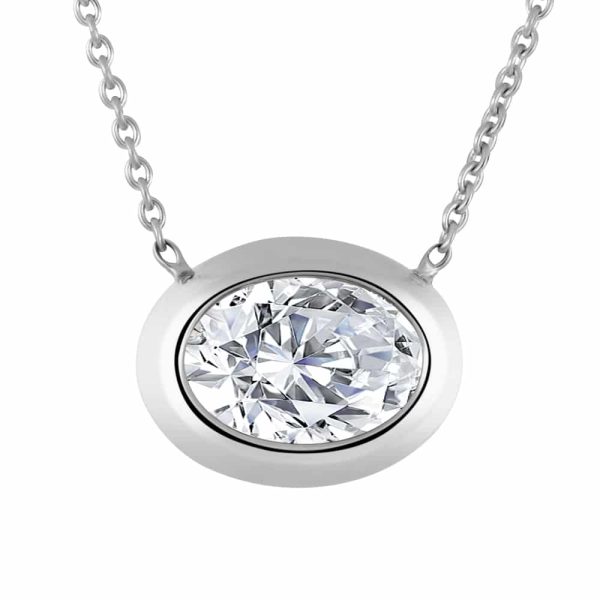 White Gold Diamond Pendants - Oval