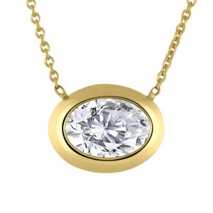 Yellow Gold Diamond Pendants - Oval