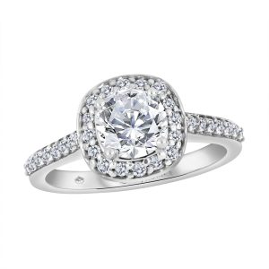 Round Center Diamond with Cushion Halo & Accent Diamonds (White Gold)