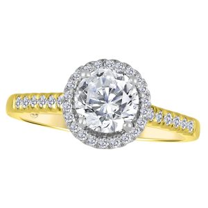 Round Center Diamond with Round Halo & Round Accent Diamonds (Yellow Gold)