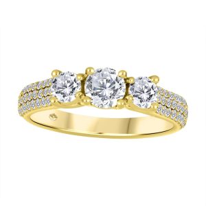 Diamond Trio on Wide Triple Pave Band (Yellow Gold)