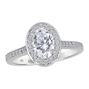 Oval Center Diamond with Round Halo & Accent Diamonds (White Gold)