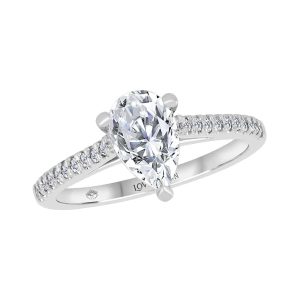 Round Accent Diamonds on Narrow Band with Pear-Shaped Solitaire (White Gold)