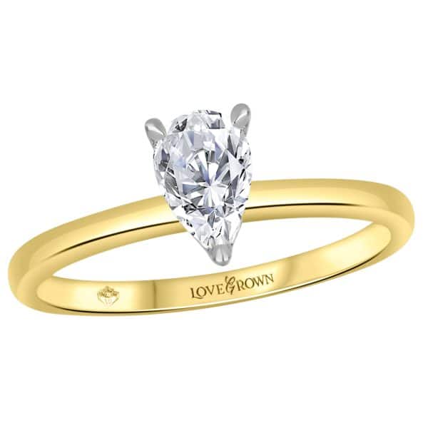 Thin Tiffany Band Pear-Shaped Solitaire with Three Claw Setting (Yellow Gold)
