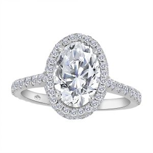 Large Oval Diamond with Halo & Narrow Diamond-Accented Band (White Gold)