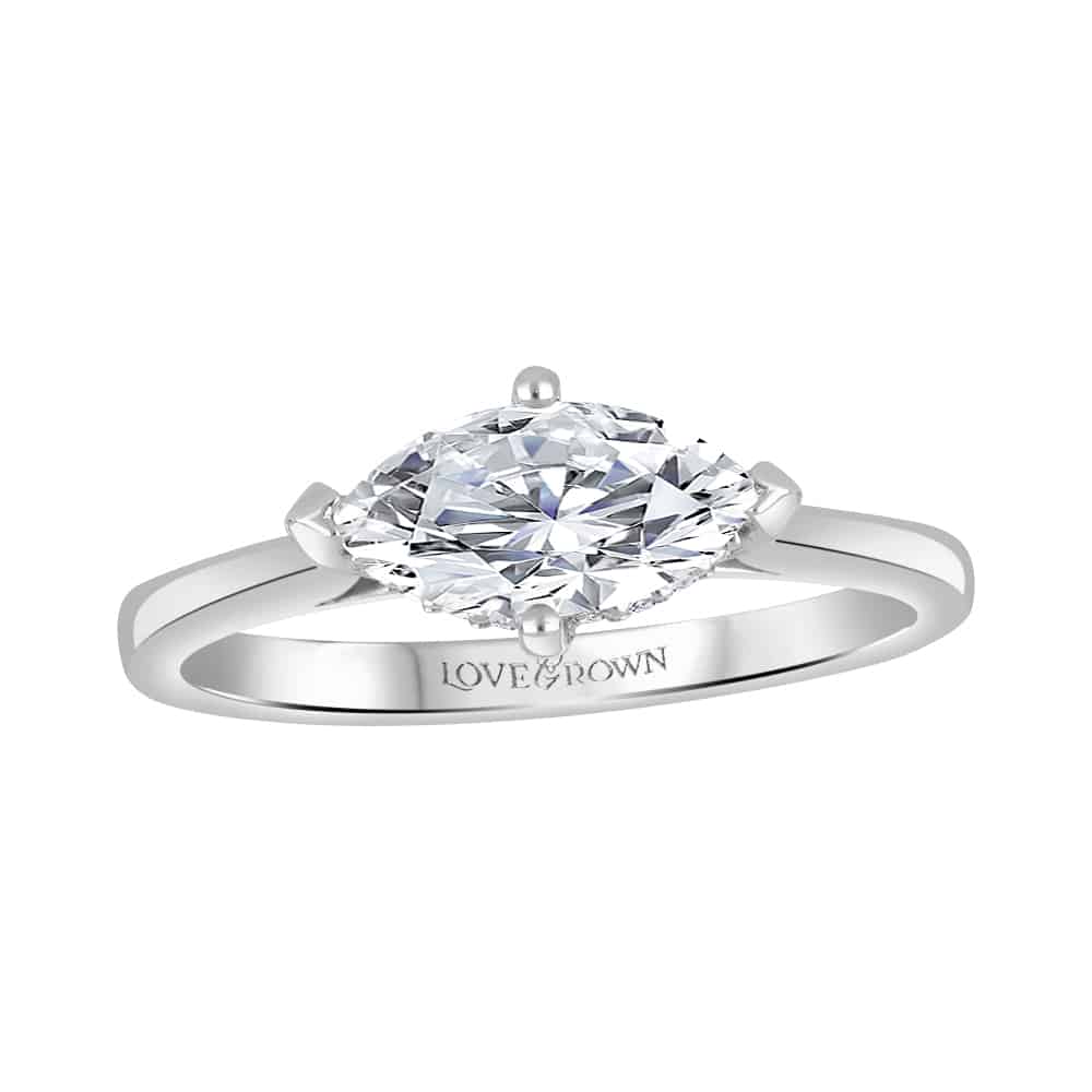 Marquise Solitaire Set Sideways on Narrow Tiffany Band (White Gold)