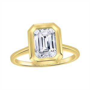 Bezeled Emerald Diamond on Thin Tiffany Band (Yellow Gold)