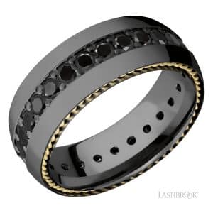Zirconium with Black Diamonds and 14K Yellow Gold Inlays