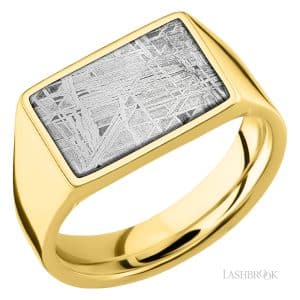 14K yellow Gold Signet Ring with Meteorite inlay -23