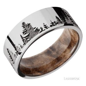 14K White Gold with Tree Pattern and Maple Burl Sleeve